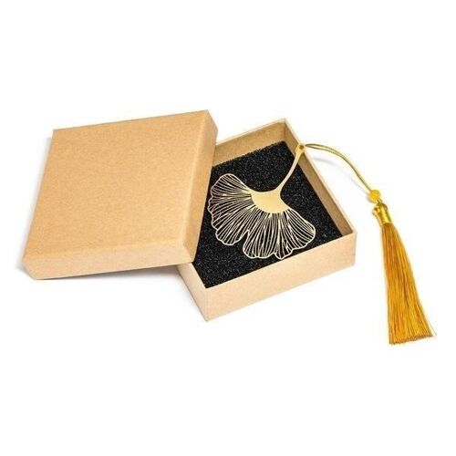 Marque-Page Feuille De Gingko Biloba Avec Pompon Et Boite Cadeau