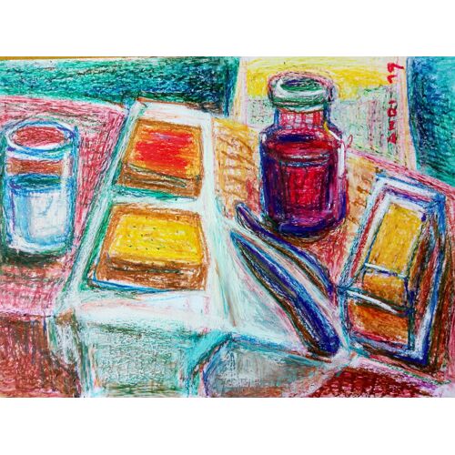 Nature Morte Avec Pots De Confiture, Pastel Gras Sur Papier