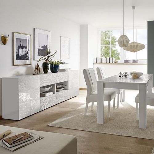 Salle a manger design blanc laqué buffet 241 cm NERINA-L 180 x P 90 x H 79 cm- Blanc
