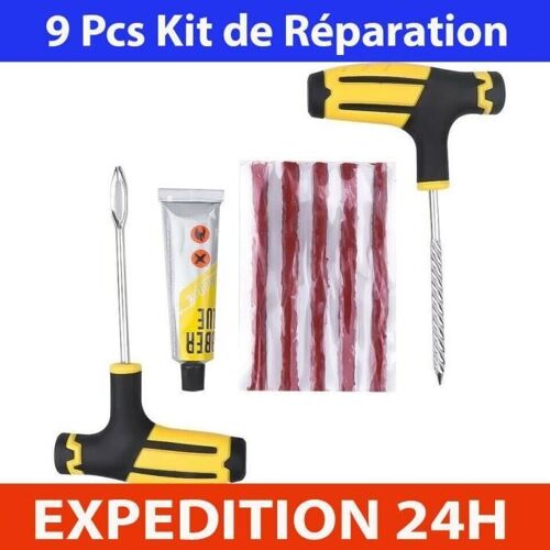 Kit De Réparation Pneu Tubeless - Isonix - 9 Pièces - Pour Voiture - Inclus 5 Mèches - Couleur Noir