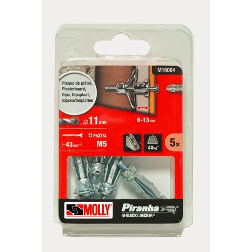 5 Chevilles métalliques à expansion MOLLY Diamètre 5x36mm avec vis M5