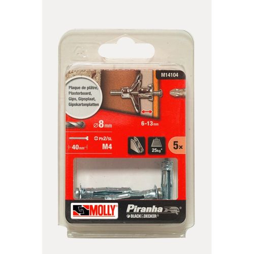 5 Chevilles métalliques à expansion MOLLY Diamètre 4x33mm avec vis M4