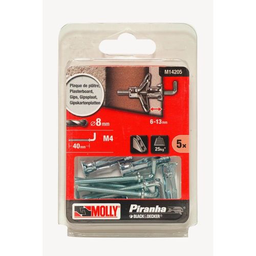 5 Chevilles métal à expansion MOLLY Diamètre 4x33mm avec gond