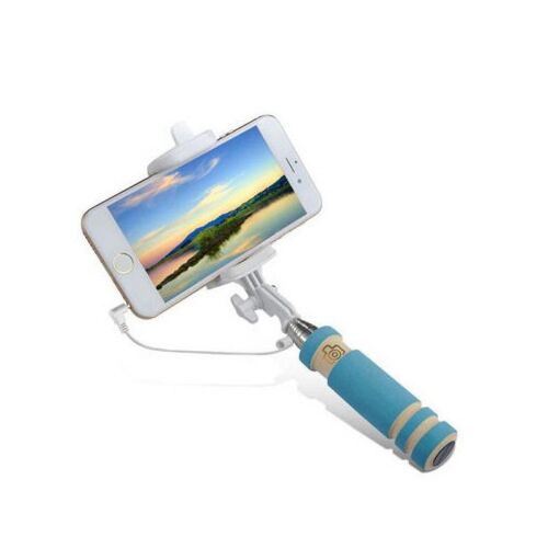 Mini Perche Selfie Pour Smartphone Avec Cable Jack (Bleu)
