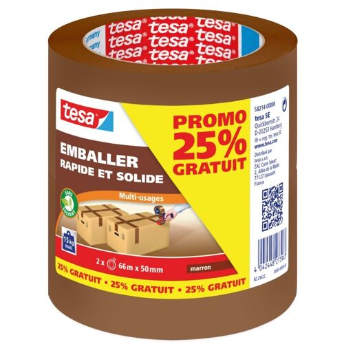Lot de 2 rouleaux adhésif Tesa EMBALLER marron 66m