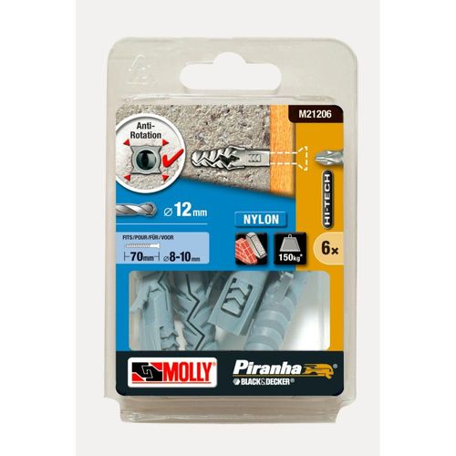 6 Chevilles nylon MOLLY Diamètre 12x60mm