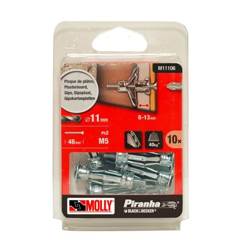 10 Chevilles métalliques à expansion MOLLY Diamètre 5x36mm avec vis M5