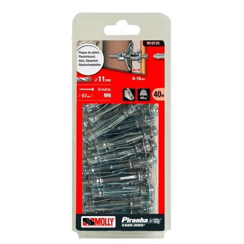 40 Chevilles métalliques à expansion MOLLY Diamètre 6x50mm avec vis M6