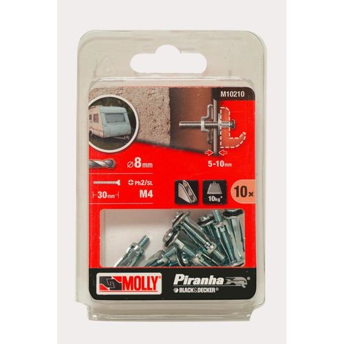 10 Fixations spéciales pour parois minces MOLLY 8mm avec vis Diamètre 4mm