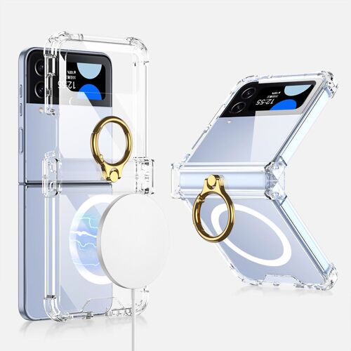 Coque pour samsung Z flip5, charge par aspiration magnétique, coque de protection pour téléphone avec anneau TPU, Transparent
