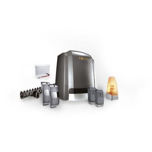 Motorisation pour portail coulissant Slidymoove 600 - Avec 2 télécommandes Keypop, 4 mètres de crémaillère, 1 batterie de secours, 1 feu clignotant et 2 cellules photoélectriques