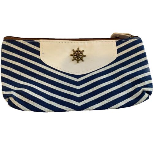 Cosmé'chic - Trousse À Maquillage Barre À Rayures - Fond Blanc + Rayure Bleue - 