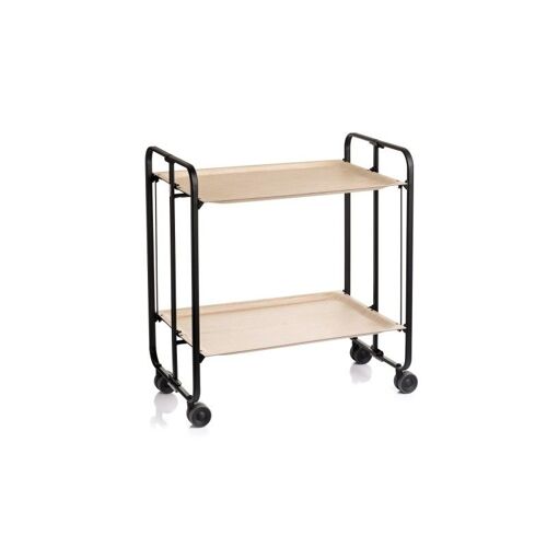 DON HIERRO - Desserte pliante BAUHAUS avec roulettes, Structure noire, 2 niveaux, 4 positions-Hêtre