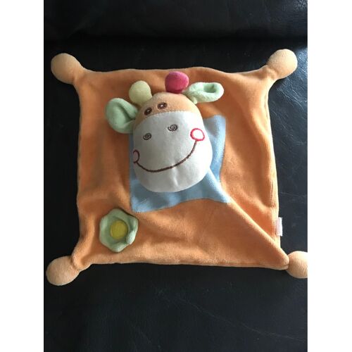 Doudou Plat Vache Girafe Orange Bleu Fleur Verte Et Jaune 19*19cm