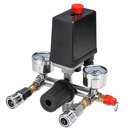 220V 0-180 Psi Compresseur d'air Soupape de commutation de pression Pompe Régulateur de décharge de soupape de commande en alliage d'aluminium Régulateur de décharge avec jauge