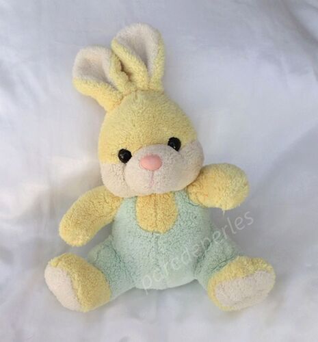 Doudou Peluche Lapin Assis Jaune Vert Blanc Éponge Maxita