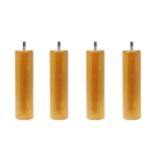 4 Pieds De Lit Cylindriques 20 Cm Vernis Naturel Hêtre Massif