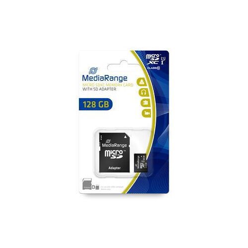 MediaRange MR945 - Carte mémoire flash (adaptateur microSDXC vers SD inclus(e)) - 128 Go - UHS-I / Class10 - micro SDXC - noir