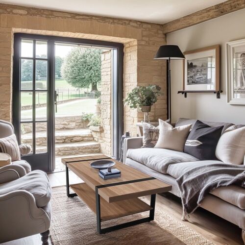 Table basse SINTRA 120x60cm / Chêne blanchi et métal noir/ 120x60x45