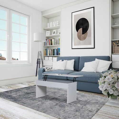 Table basse plateau relevable ARIZONA 100x40cm / Blanc/ 100x40x50