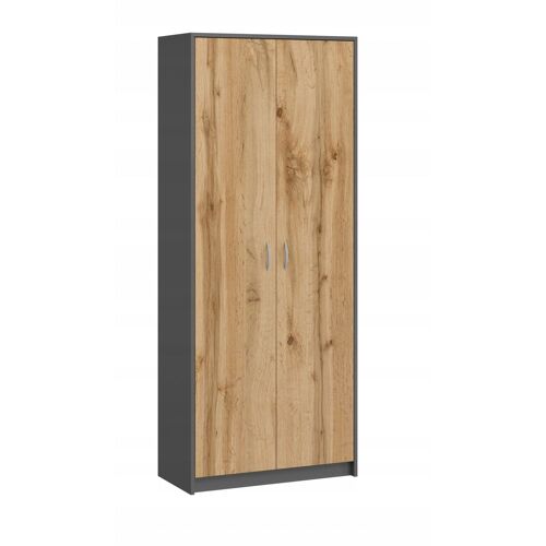 PARLA - Armoire moderne 6 étagères - 180x74x35cm - Meuble de rangement - Armoire bureau - Gris&Aspect bois