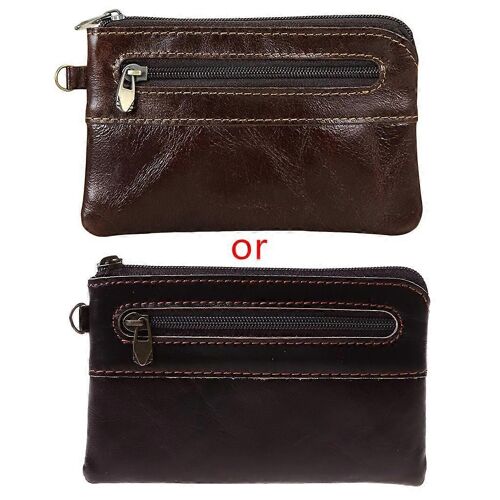 Retro Zipper Purse Véritable Cuir Business Handheld Card Coin Multifonction