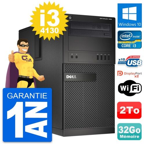 PC Tour Dell OptiPlex XE2 MT Intel i3-4130 RAM 32Go Disque 2To Windows 10 Wifi