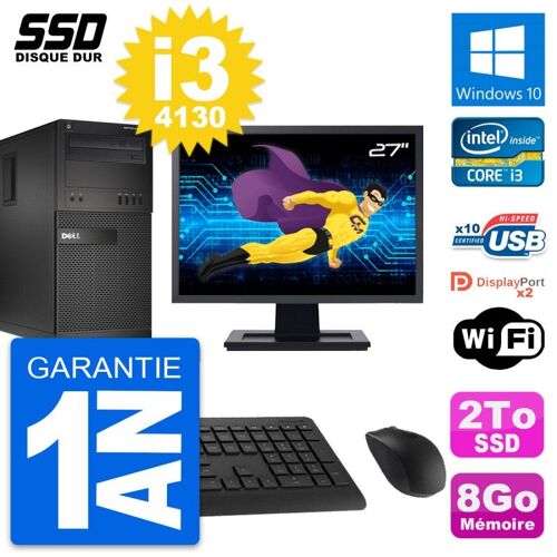 PC Tour Dell XE2 MT Ecran 27" Intel Core i3-4130 RAM 8Go SSD 2To Windows 10 Wifi