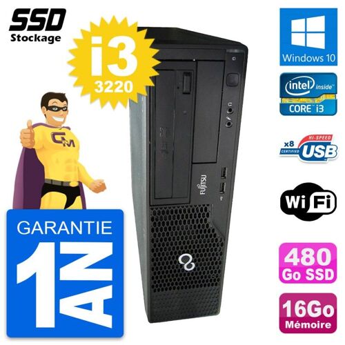 PC Fujitsu Esprimo E510 DT Intel Core i3-3220 RAM 16Go SSD 480Go Windows 10 Wifi