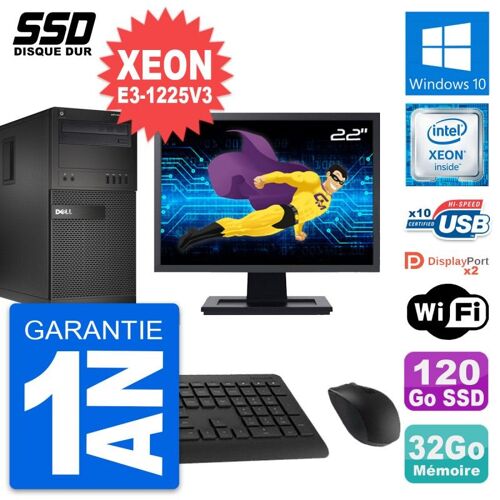 PC Tour Dell XE2 MT Ecran 22" Xeon E3-1225 V3 RAM 32Go SSD 120Go Windows 10 Wifi