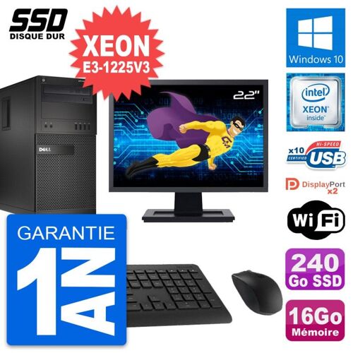 PC Tour Dell XE2 MT Ecran 22" Xeon E3-1225 V3 RAM 16Go SSD 240Go Windows 10 Wifi