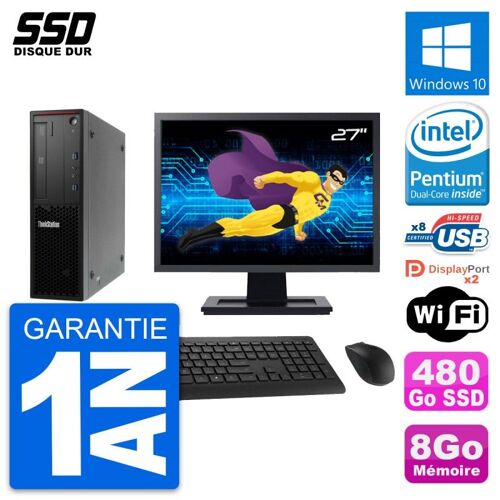 PC Lenovo P300 SFF Ecran 27" Pentium G3220 RAM 8Go SSD 480Go Windows 10 Wifi