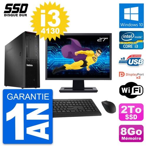 PC Lenovo P300 SFF Ecran 27" Intel Core i3-4130 RAM 8Go SSD 2To Windows 10 Wifi