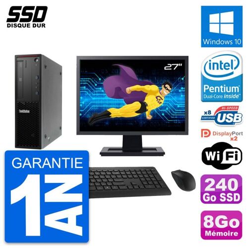 PC Lenovo P300 SFF Ecran 27" Pentium G3220 RAM 8Go SSD 240Go Windows 10 Wifi