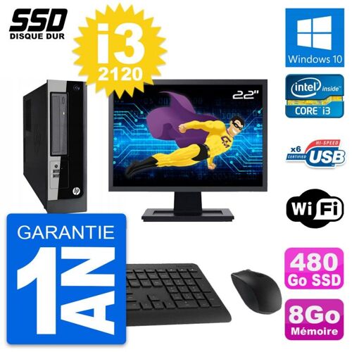 PC HP Pro 3300 SFF Ecran 22" Intel i3-2120 RAM 8Go SSD 480Go Windows 10 Wifi