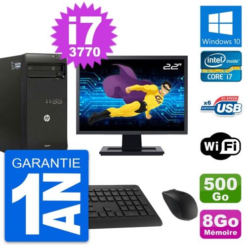 PC Tour HP Pro 3500 Ecran 22" Intel i7-3770 RAM 8Go Disque 500Go Windows 10 Wifi