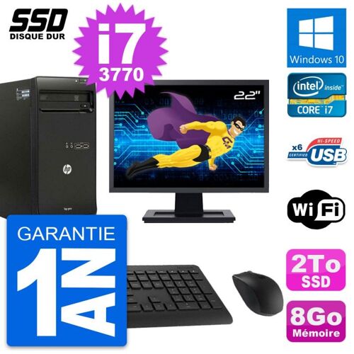 PC Tour HP Pro 3500 MT Ecran 22" Intel i7-3770 RAM 8Go SSD 2To Windows 10 Wifi