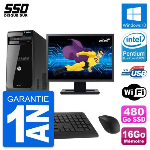 PC Tour HP Pro 3500 Ecran 22" Pentium G2020 RAM 16Go SSD 480Go Windows 10 Wifi