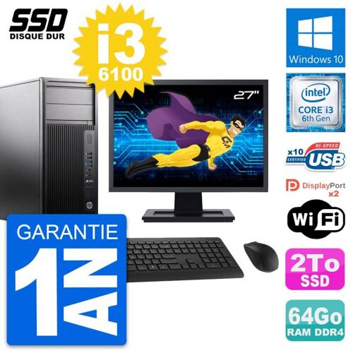 PC Tour HP WorkStation Z240 Ecran 27" i3-6100 RAM 64Go SSD 2To Windows 10 Wifi
