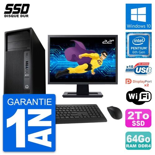 PC Tour HP WorkStation Z240 MT Ecran 22" G4400 RAM 64Go SSD 2To Windows 10 Wifi