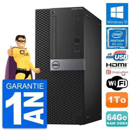 PC Tour Dell OptiPlex 7050 Intel G4400 RAM 64Go Disque 1To HDMI Windows 10 Wifi