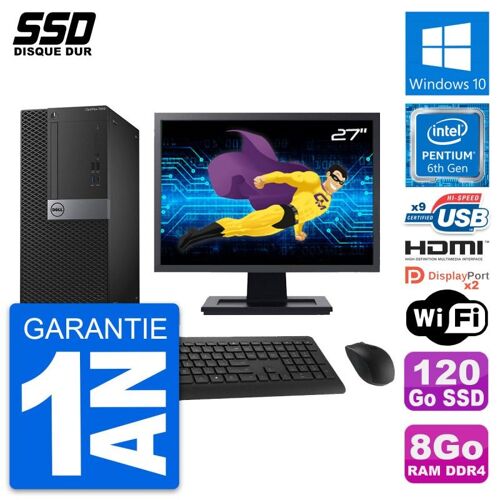 PC Tour Dell 7050 Ecran 27" Intel G4400 RAM 8Go SSD 120Go HDMI Windows 10 Wifi