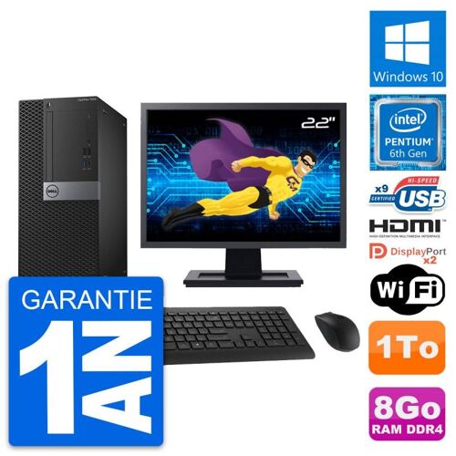 PC Tour Dell 7050 Ecran 22" Intel G4400 RAM 8Go Disque 1To HDMI Windows 10 Wifi