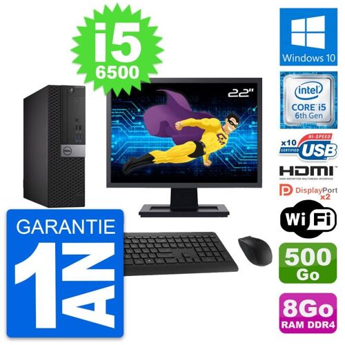 PC Dell 5050 SFF Ecran 22" i5-6500 RAM 8Go Disque Dur 500Go HDMI Windows 10 Wifi