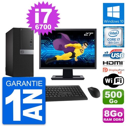 PC Tour Dell 7050 Ecran 27" i7-6700 RAM 8Go Disque 500Go HDMI Windows 10 Wifi