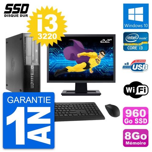 PC HP Pro 4300 SFF Ecran 22" Intel i3-3220 RAM 8Go SSD 960Go Windows 10 Wifi