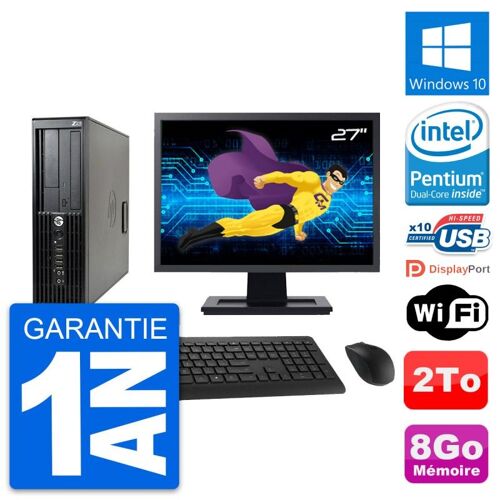 PC HP Z210 SFF Ecran 27" Intel Pentium G630 RAM 8Go Disque 2To Windows 10 Wifi