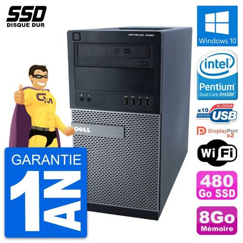 PC Tour Dell OptiPlex 9020 Intel Pentium G3220 RAM 8Go SSD 480Go Windows 10 Wifi