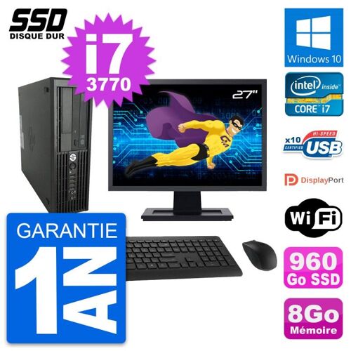 PC HP WorkStation Z220 SFF Ecran 27" i7-3770 RAM 8Go SSD 960Go Windows 10 Wifi