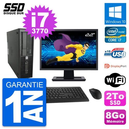 PC HP WorkStation Z220 SFF Ecran 22" i7-3770 RAM 8Go SSD 2To Windows 10 Wifi